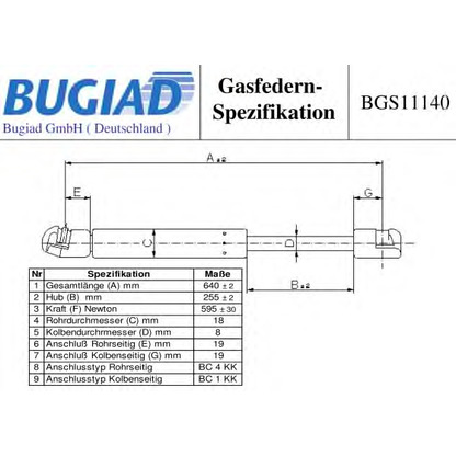 Zdjęcie Sprężyna gazowa, pokrywa bagażnika BUGIAD BGS11140