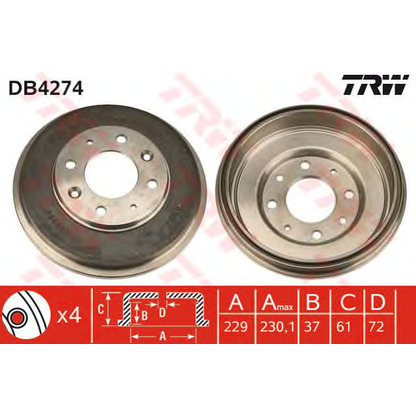 Photo Brake Drum TRW DB4274