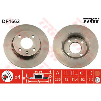 Foto Disco  freno TRW DF1662