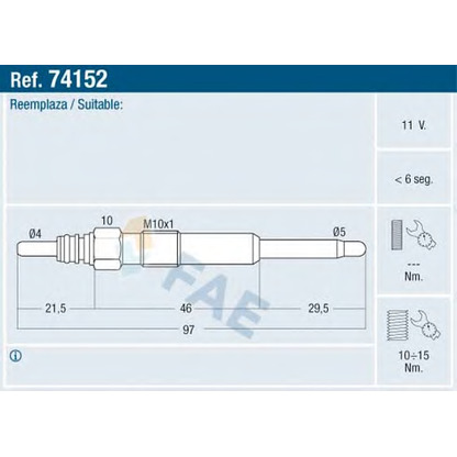 Foto Bujía de precalentamiento FAE 74152