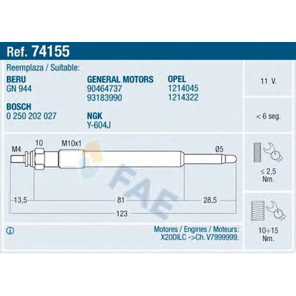 Foto Bujía de precalentamiento FAE 74155