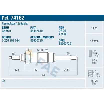 Foto Bujía de precalentamiento FAE 74162