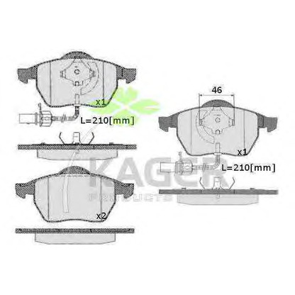 Photo Kit de plaquettes de frein, frein à disque KAGER 350214