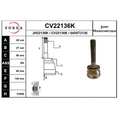 Foto Articulación, árbol de transmisión EAI CV22136K