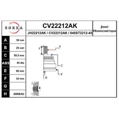 Photo Joint, arbre de commande EAI CV22212AK