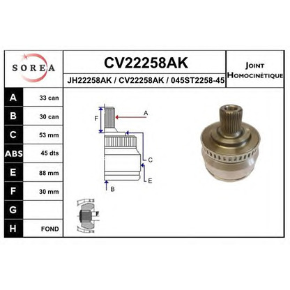 Photo Joint, drive shaft EAI CV22258AK