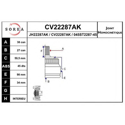 Фото Шарнирный комплект, приводной вал EAI CV22287AK