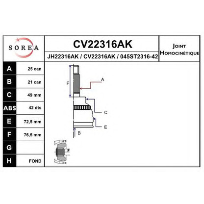 Foto Kit giunti, Semiasse EAI CV22316AK