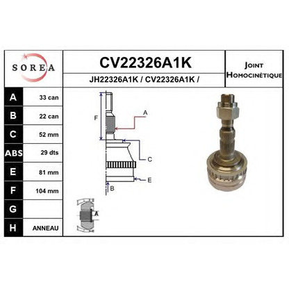 Photo Joint Kit, drive shaft EAI CV22326A1K