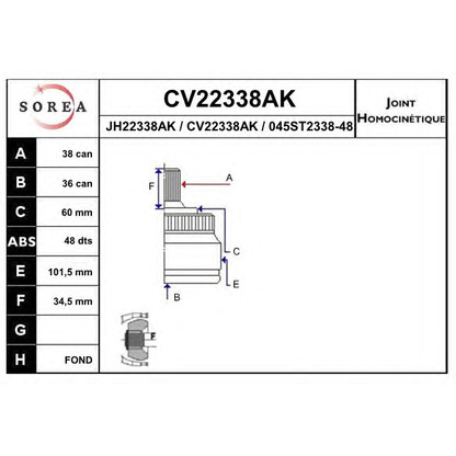 Foto Articulación, árbol de transmisión EAI CV22338AK