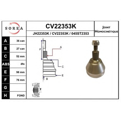 Photo Joint, drive shaft EAI CV22353K