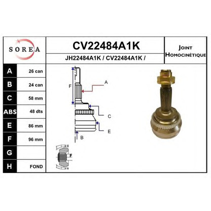 Photo Jeu de joints, arbre de transmission EAI CV22484A1K