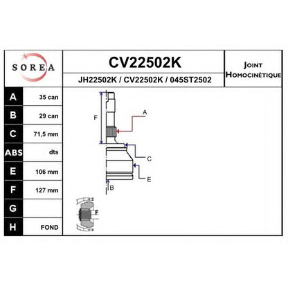 Foto Gelenksatz, Antriebswelle EAI CV22502K