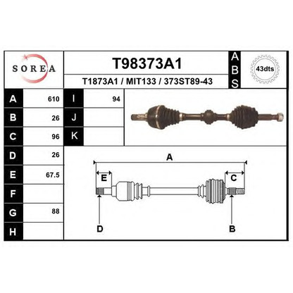 Photo Arbre de transmission EAI T98373A1