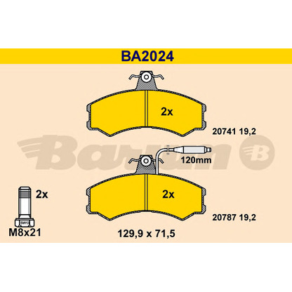 Photo Kit de plaquettes de frein, frein à disque BARUM BA2024