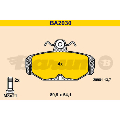 Photo Kit de plaquettes de frein, frein à disque BARUM BA2030