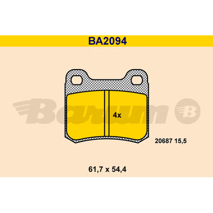 Фото Комплект тормозных колодок, дисковый тормоз BARUM BA2094
