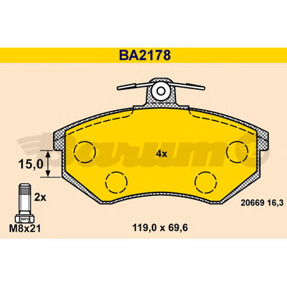 Photo Kit de plaquettes de frein, frein à disque BARUM BA2178