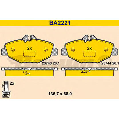Photo Kit de plaquettes de frein, frein à disque BARUM BA2221