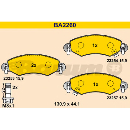 Photo Kit de plaquettes de frein, frein à disque BARUM BA2260