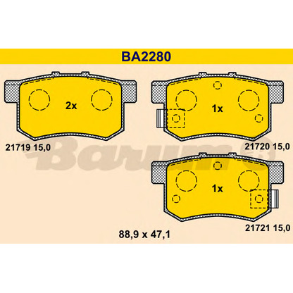 Фото Комплект тормозных колодок, дисковый тормоз BARUM BA2280