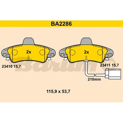 Foto Bremsbelagsatz, Scheibenbremse BARUM BA2286