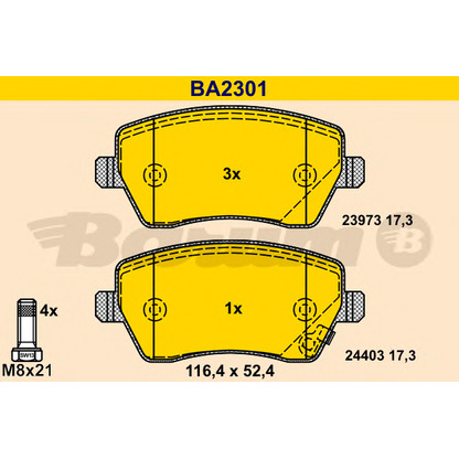 Photo Brake Pad Set, disc brake BARUM BA2301