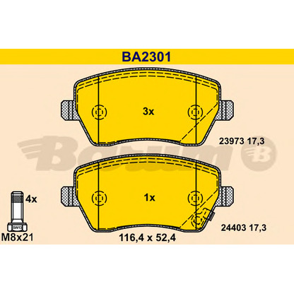 Photo Kit de plaquettes de frein, frein à disque BARUM BA2301