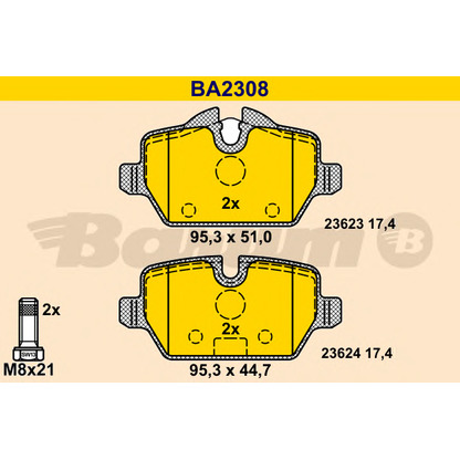 Фото Комплект тормозных колодок, дисковый тормоз BARUM BA2308