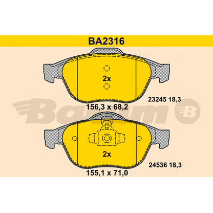 Photo Kit de plaquettes de frein, frein à disque BARUM BA2316