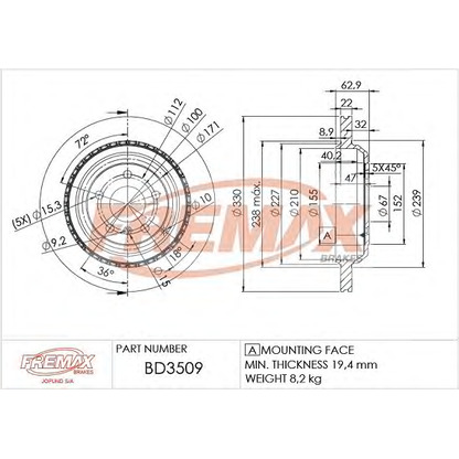 Photo Disque de frein FREMAX BD3509