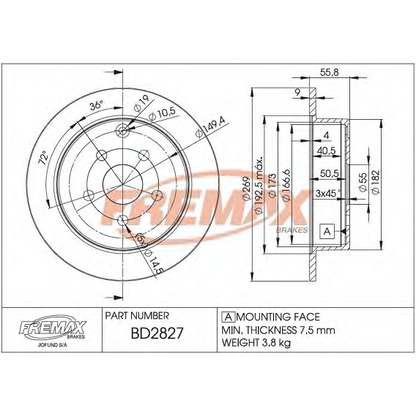 Foto Disco  freno FREMAX BD2827