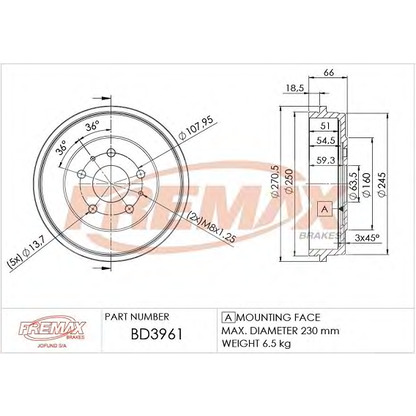 Foto Tamburo freno FREMAX BD3961