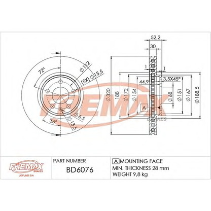 Photo Disque de frein FREMAX BD6076