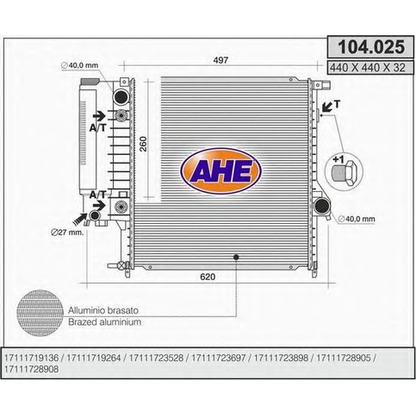 Foto Radiador, refrigeración del motor AHE 104025