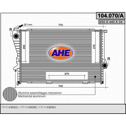 Foto Radiador, refrigeración del motor AHE 104070A