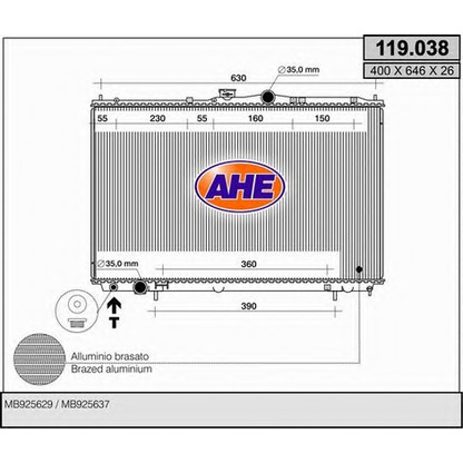 Foto Radiador, refrigeración del motor AHE 119038