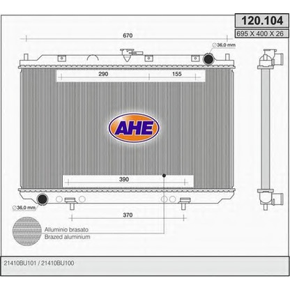 Foto Radiador, refrigeración del motor AHE 120104