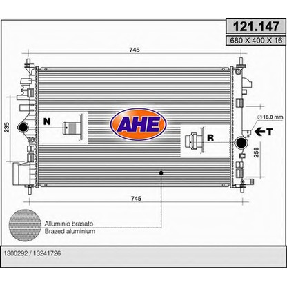Фото Радиатор, охлаждение двигателя AHE 121147
