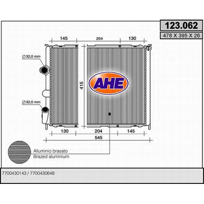 Foto Radiador, refrigeración del motor AHE 123062