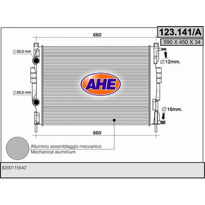 Foto Radiador, refrigeración del motor AHE 123141A