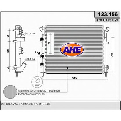 Foto Radiatore, Raffreddamento motore AHE 123156