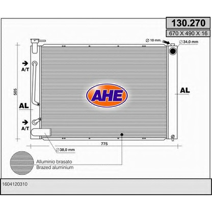 Foto Radiador, refrigeración del motor AHE 130270