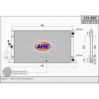 Фото Радиатор, охлаждение двигателя AHE 131057