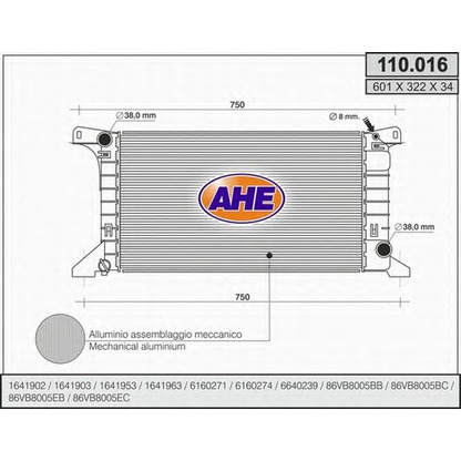 Foto Radiador, refrigeración del motor AHE 110016