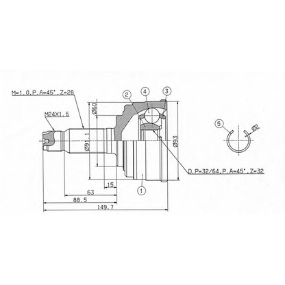 Photo Joint Kit, drive shaft ASHUKI HO2G0