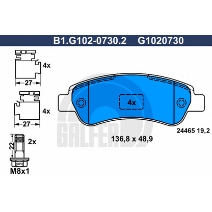 Foto Bremsbelagsatz, Scheibenbremse GALFER B1G10207302