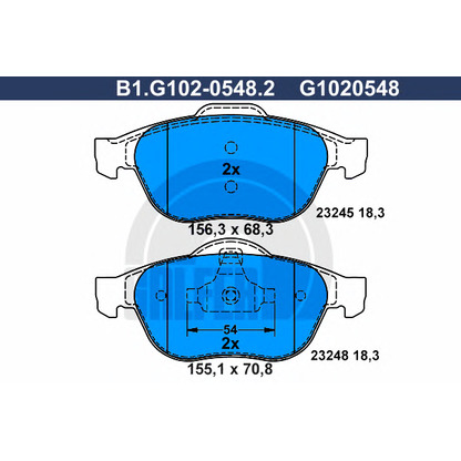 Фото Комплект тормозных колодок, дисковый тормоз GALFER B1G10205482