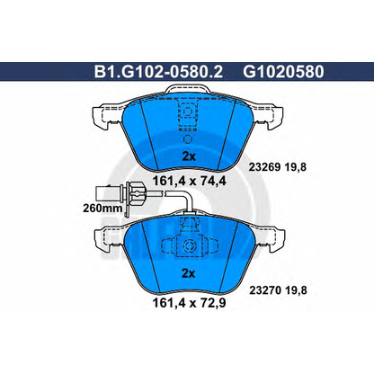 Фото Комплект тормозных колодок, дисковый тормоз GALFER B1G10205802