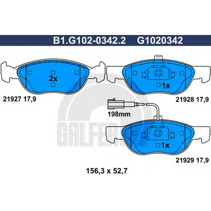 Foto Bremsbelagsatz, Scheibenbremse GALFER B1G10203422